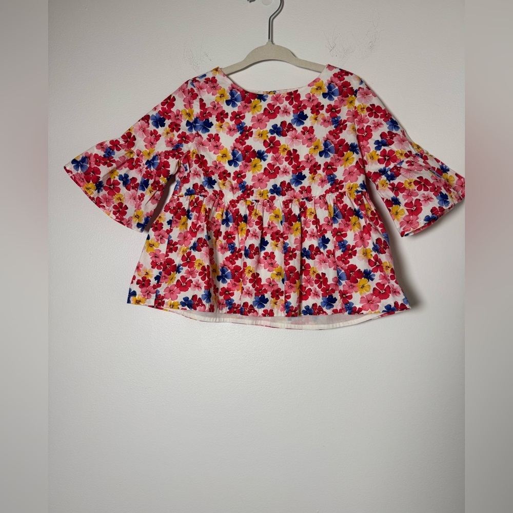 Janie and Jack Floral Peplum Top Girls Size 4 Bell Sleeve Cotton Blouse
